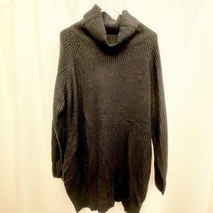 Black mock neck sweater dress with pockets